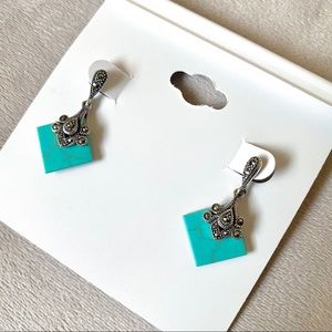 Antique Marcasite Turquoise Art Deco Style Drop Earrings